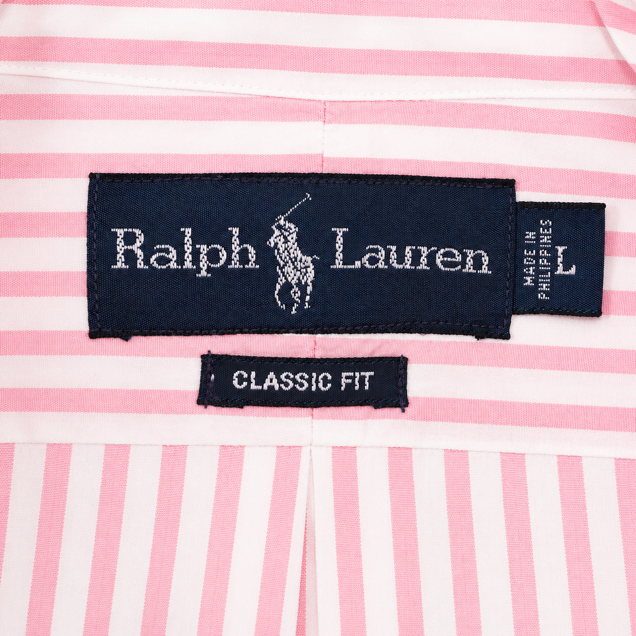 Reimagined Ralph Lauren Striped Shirt, Hand-Ruffled Collar, Pink & White Candy Stripe, Oversized, One of a Kind