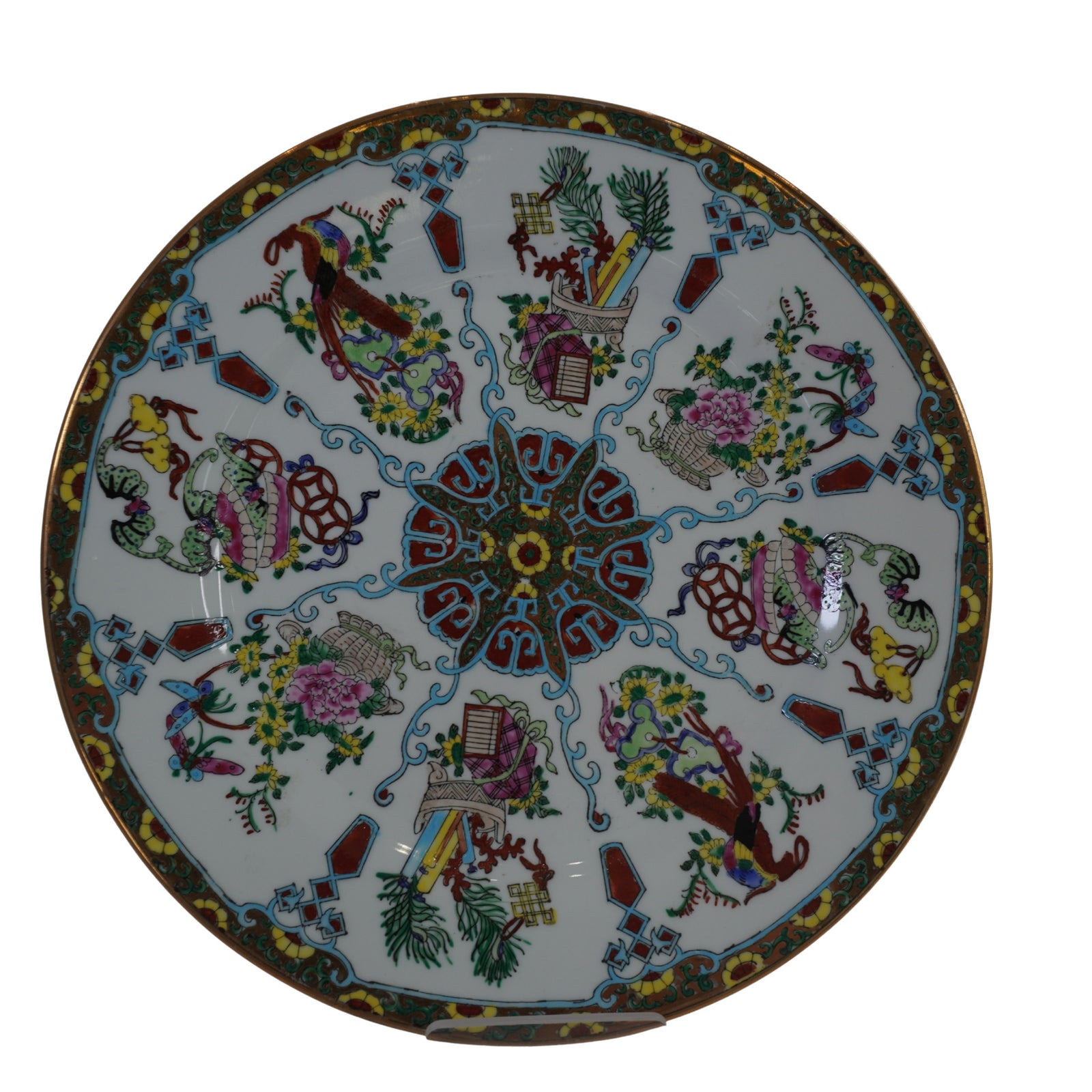 Set of 3 Vintage Chinese Famille Rose Canton Plates — Hand-Painted Dragon, Phoenix & Birds, Gold Trim, 10