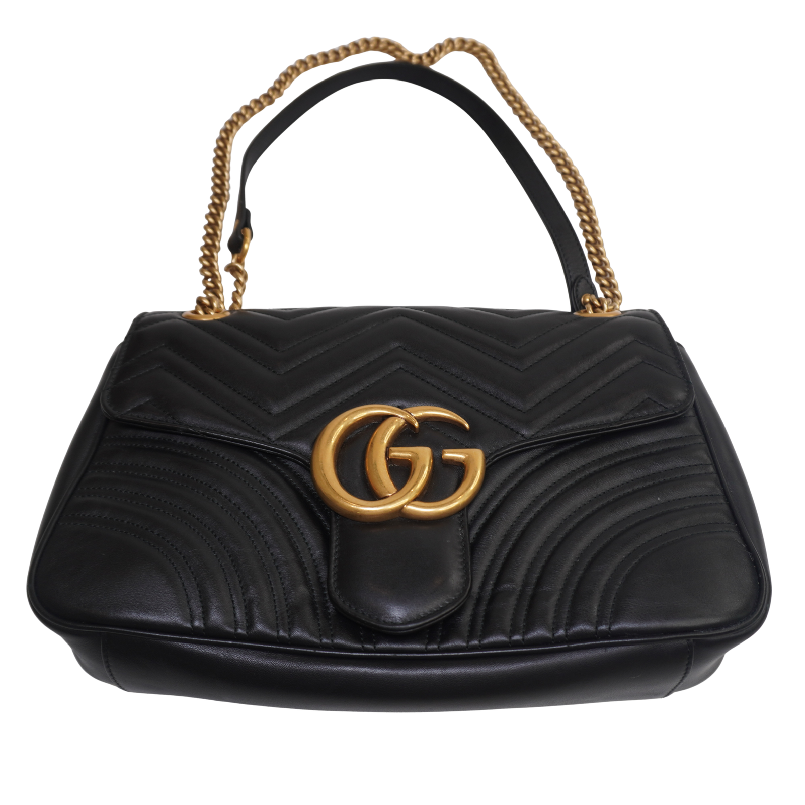 Gucci GG Marmont Matelassé Shoulder Bag, Black Leather, Medium, Antique Gold Hardware