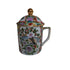 Pair of Vintage Chinese Famille Rose Bird & Flower Lidded Tea Mugs, Hand-Decorated, Gold Accents