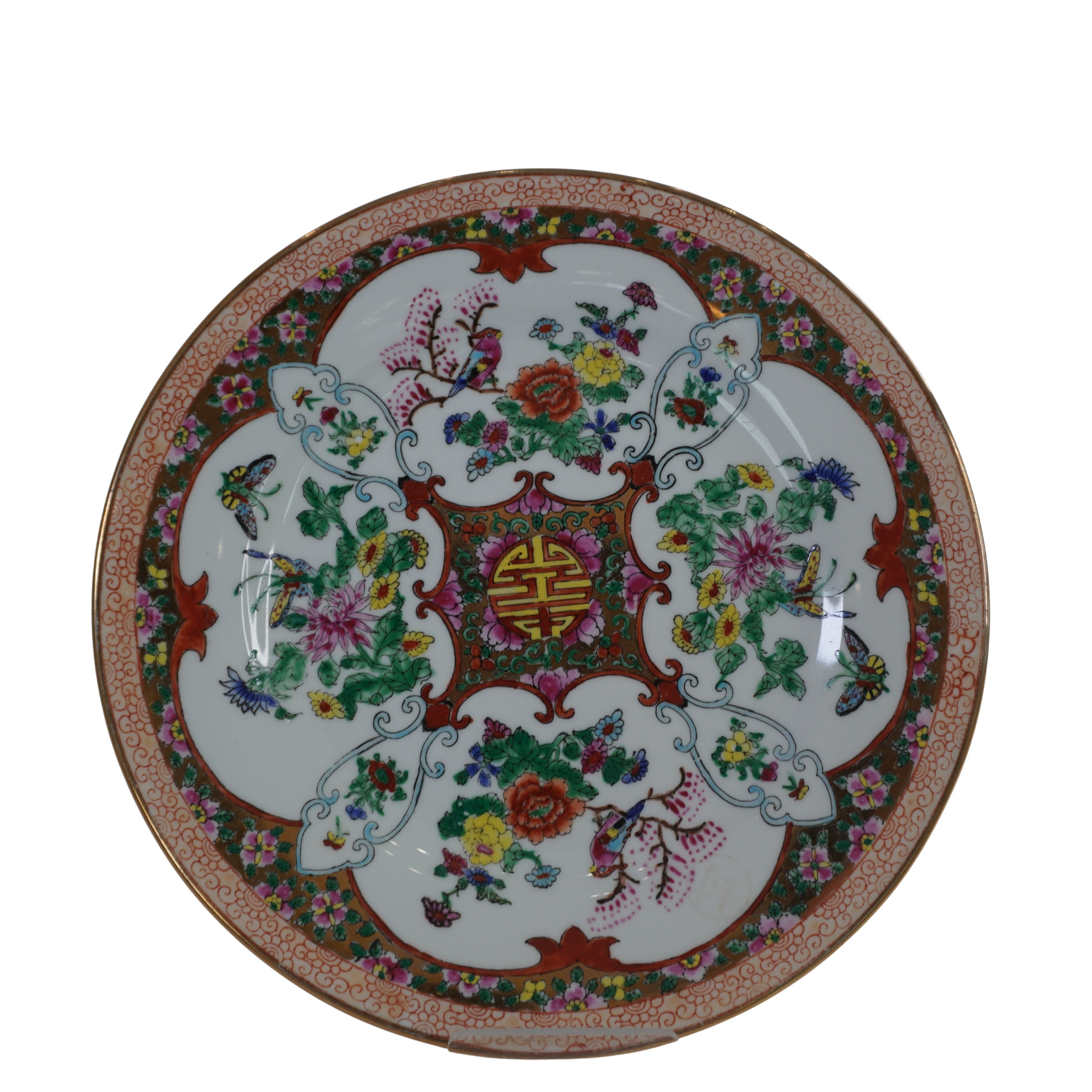 Set of 3 Vintage Chinese Famille Rose Canton Plates — Hand-Painted Dragon, Phoenix & Birds, Gold Trim, 10"