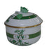 Herend Indian Basket Green (Fleurs des Indes) Hand Painted Lidded Sugar Bowl #663, Rose Finial