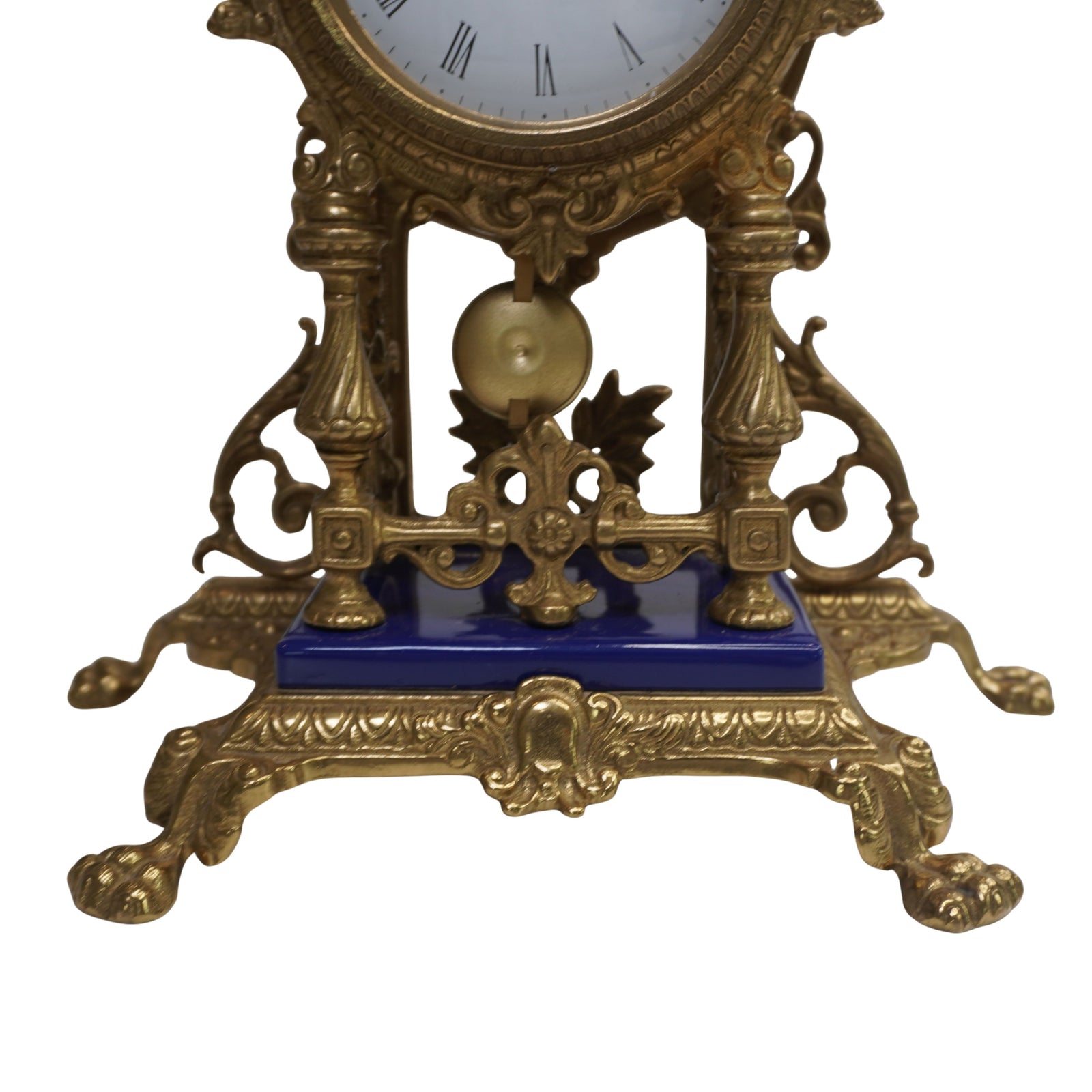 Vintage Imperial Brass & Cobalt Porcelain Mantel Clock, Farbel Fonderie d'Arte Italy, Ornate Louis XV / Hollywood Regency