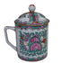 Chinese Rose Mandarin Famille Rose Lidded Tea Mug, Hand-Painted Figural Scene, Gold Accents