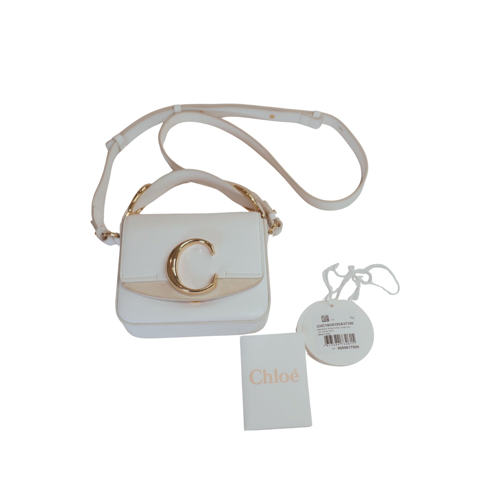 Chloé C Mini Bag, White Leather with Gold 