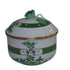 Herend Indian Basket Green (Fleurs des Indes) Hand Painted Lidded Sugar Bowl #663, Rose Finial