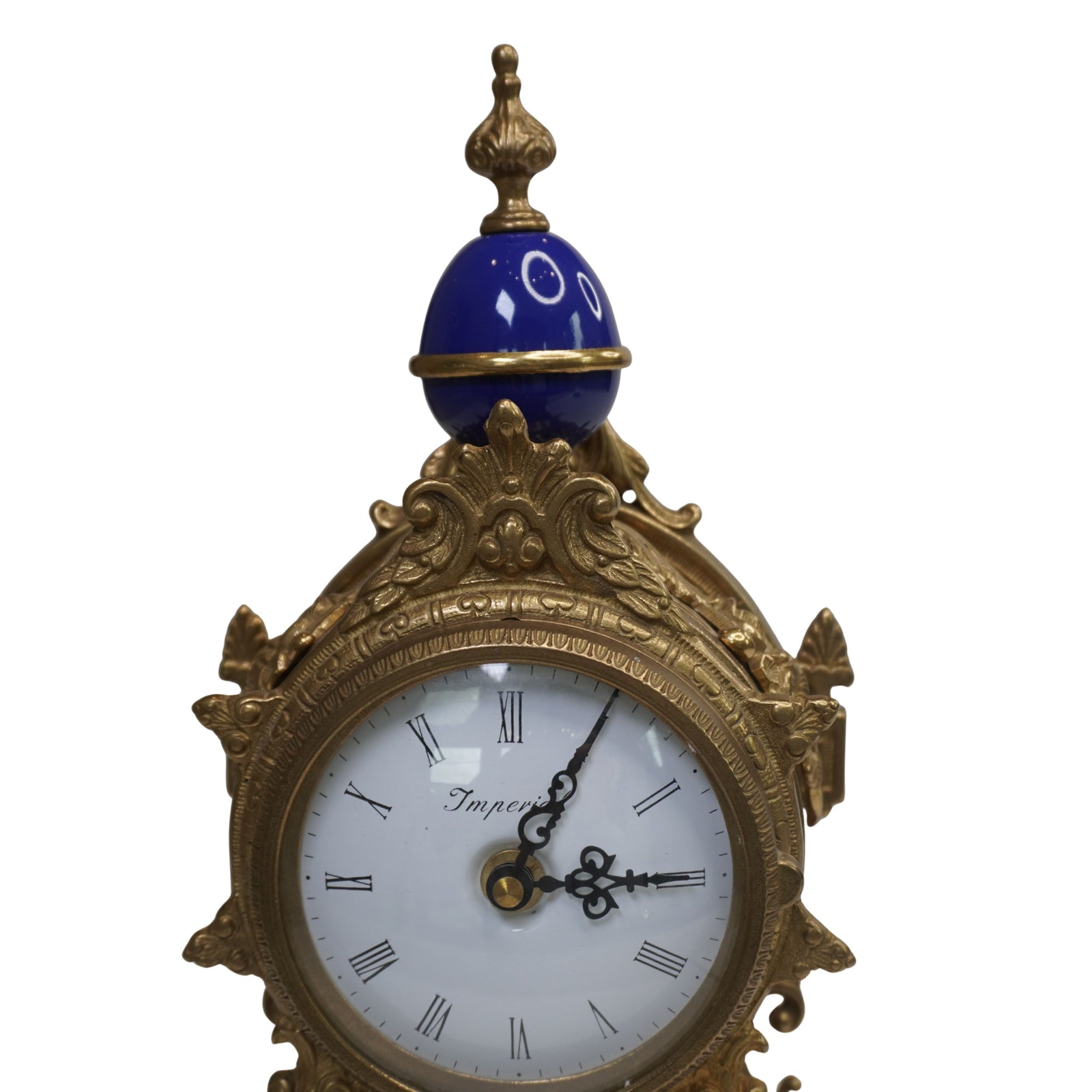 Vintage Imperial Brass & Cobalt Porcelain Mantel Clock, Farbel Fonderie d'Arte Italy, Ornate Louis XV / Hollywood Regency