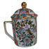 Pair of Vintage Chinese Famille Rose Bird & Flower Lidded Tea Mugs, Hand-Decorated, Gold Accents