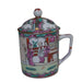 Chinese Rose Mandarin Famille Rose Lidded Tea Mug, Hand-Painted Figural Scene, Gold Accents