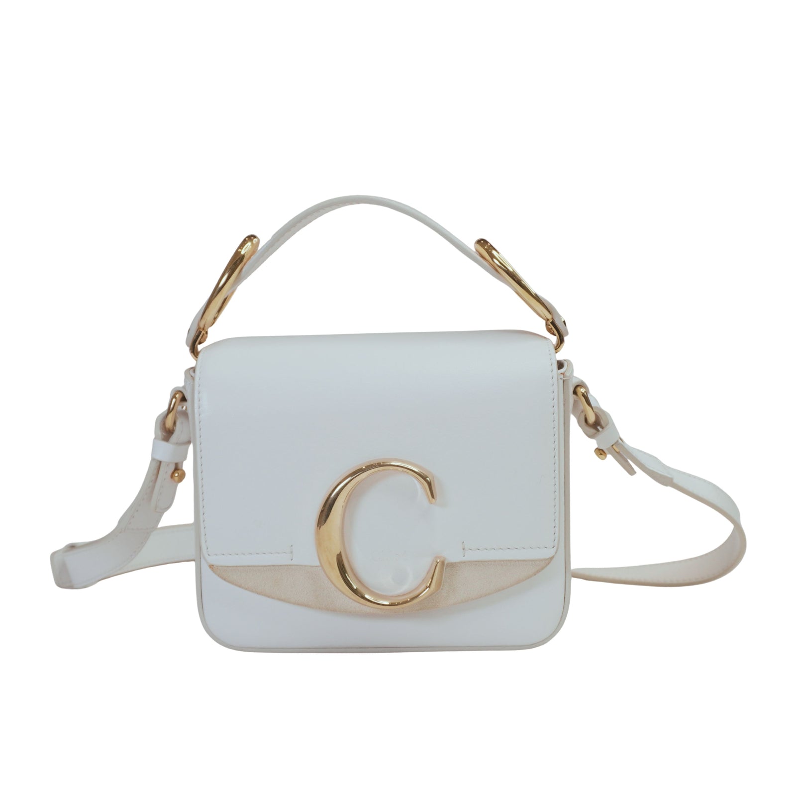 Chloé C Mini Bag, White Leather with Gold 