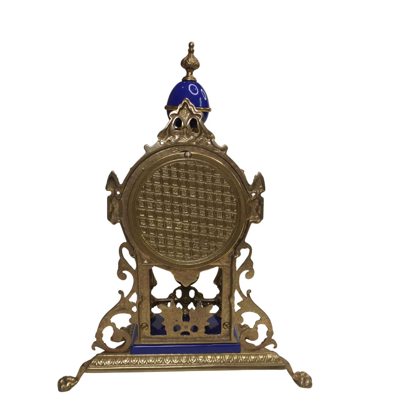 Vintage Imperial Brass & Cobalt Porcelain Mantel Clock, Farbel Fonderie d'Arte Italy, Ornate Louis XV / Hollywood Regency