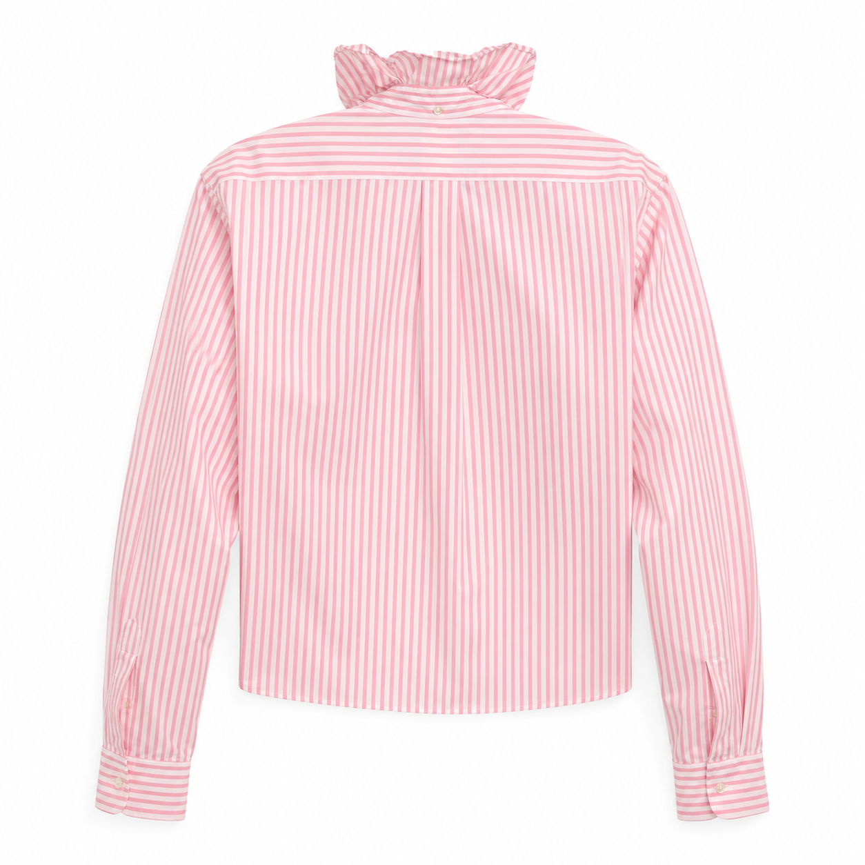 Reimagined Ralph Lauren Striped Shirt, Hand-Ruffled Collar, Pink & White Candy Stripe, Oversized, One of a Kind