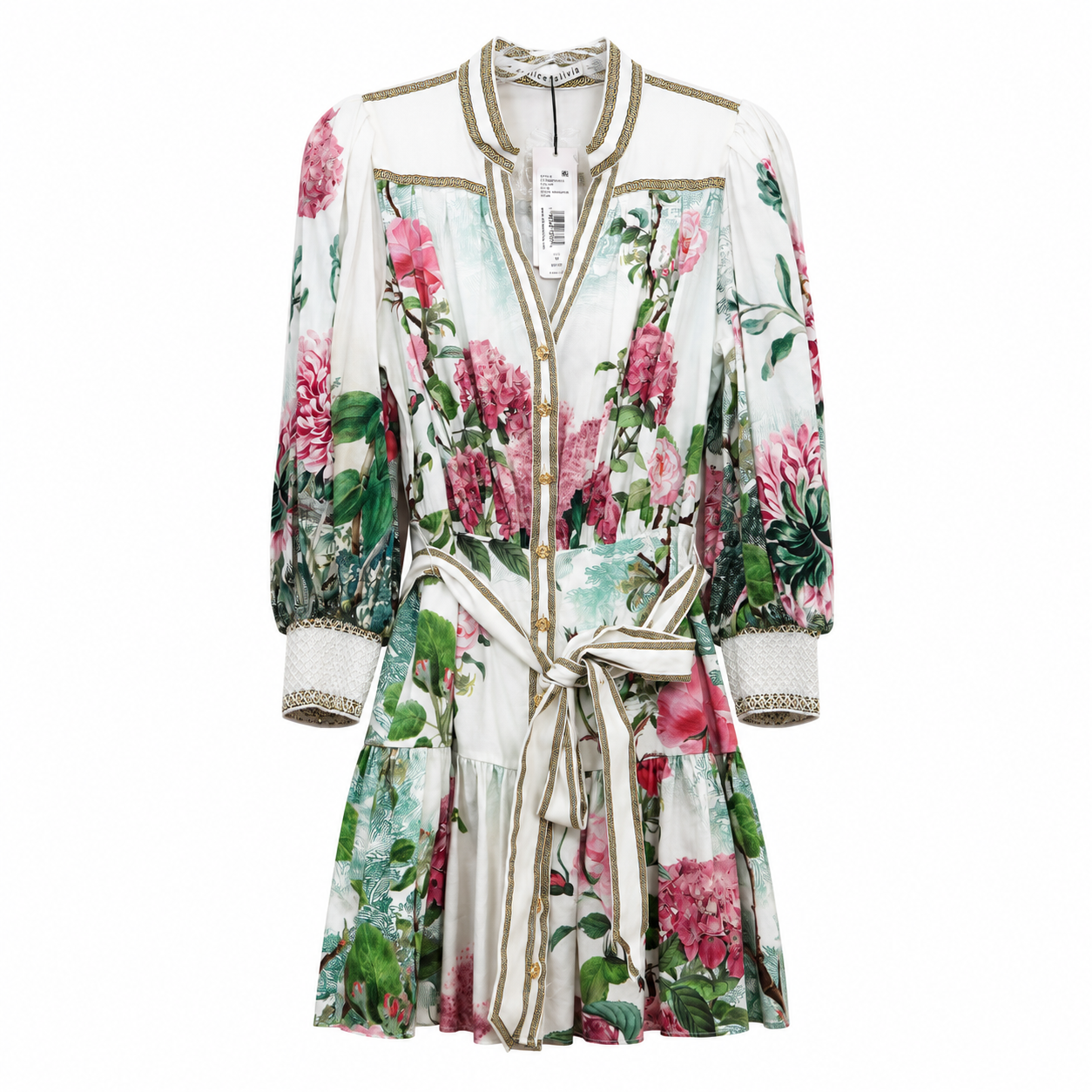 Alice + Olivia Cora Shirt Dress, Rose Whisper Floral, Gold Chain Trim, New With Tags, Size M
