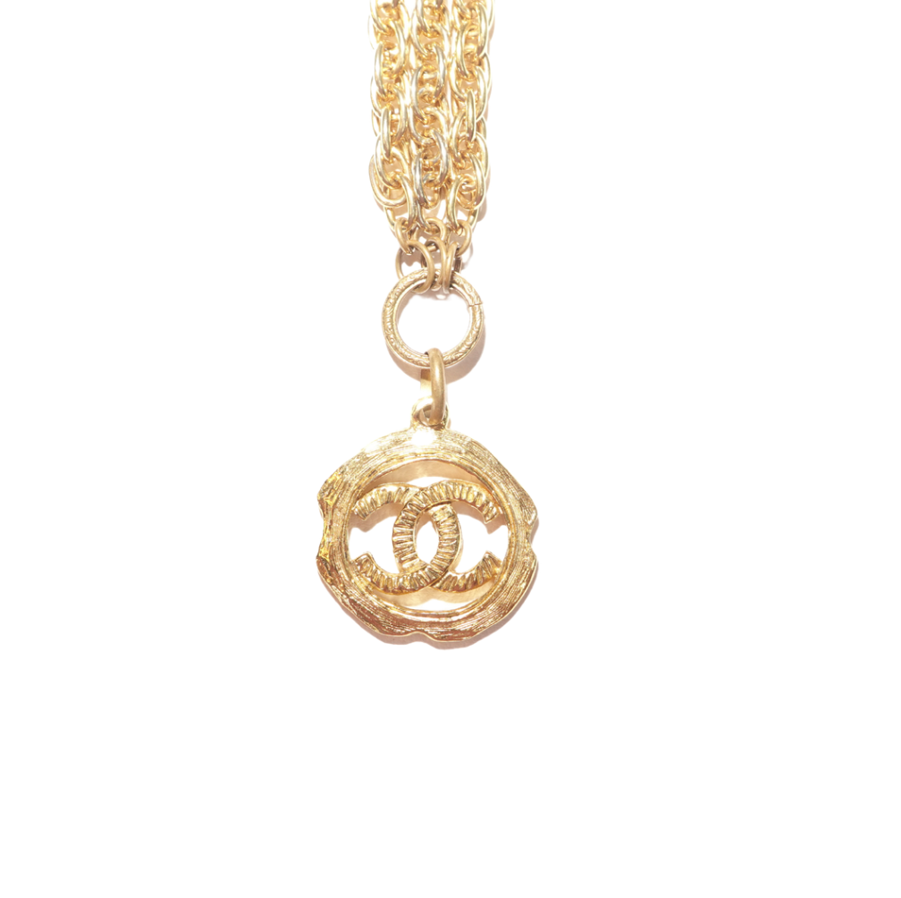 Vintage Chanel CC Logo Medallion Bracelet, Gold Tone Rope Chain, Made in France, 1980s