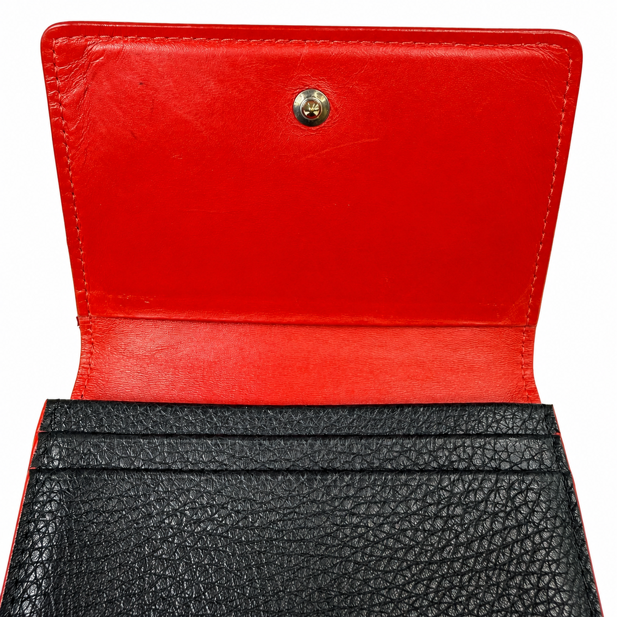 Christian Louboutin Spiked Card Holder, Black Grained Calf Leather, Loubi-Red Interior — with Box & Dust Bag