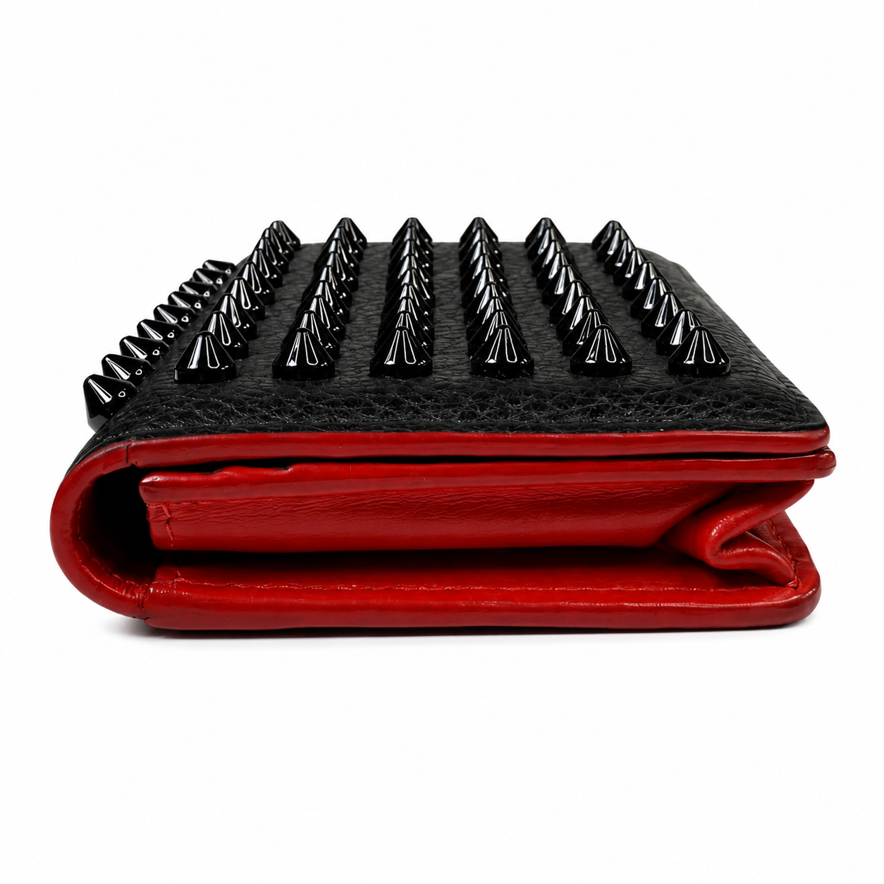 Christian Louboutin Spiked Card Holder, Black Grained Calf Leather, Loubi-Red Interior — with Box & Dust Bag