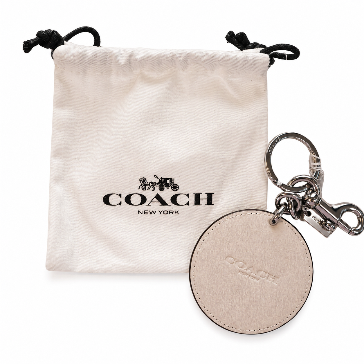 Coach Beach Ball Leather Bag Charm Keychain, Red White & Blue, Silver-Tone — NWT with Dust Bag