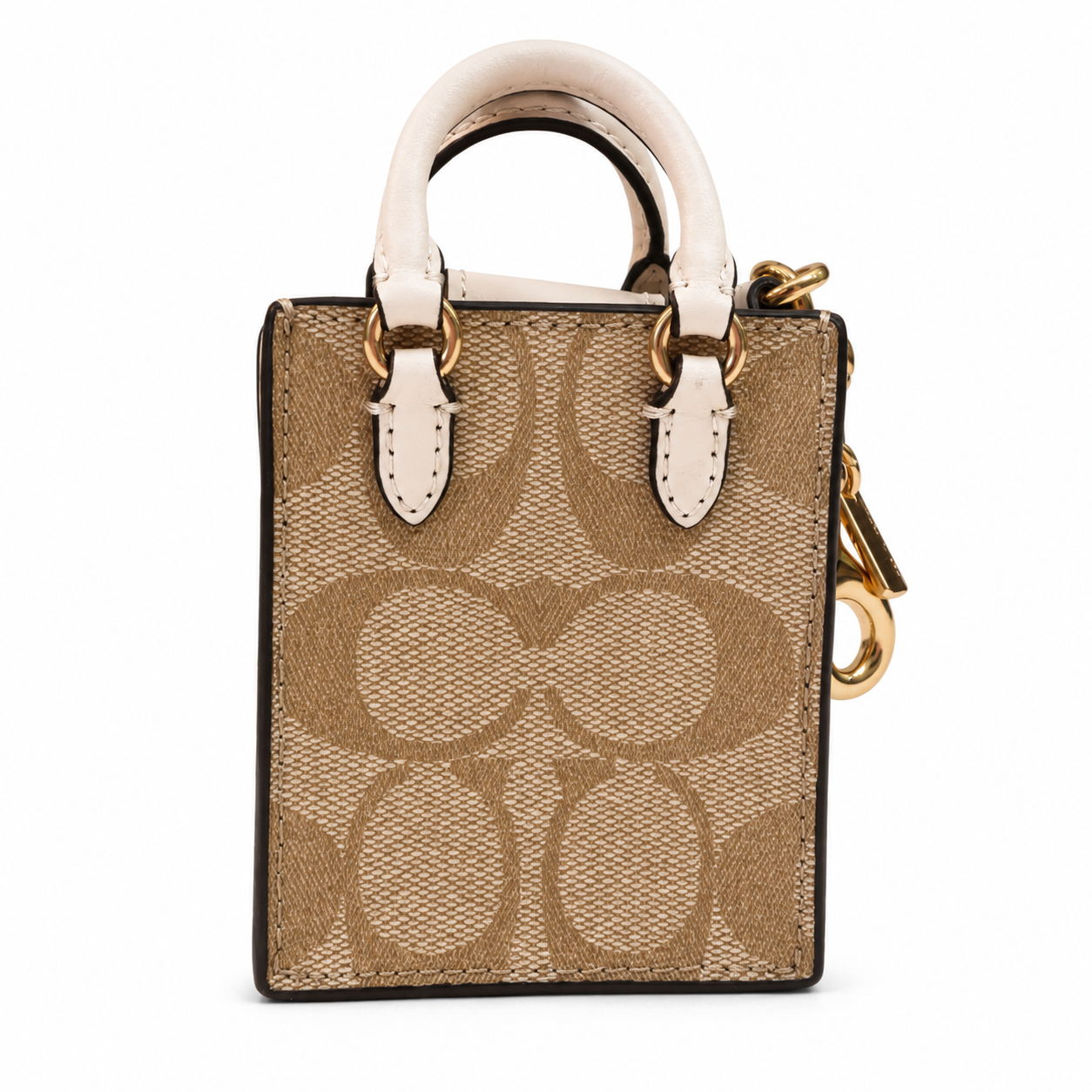 Coach North/South Mini Tote Bag Charm Keychain, Signature Canvas Light Khaki & Chalk, Gold-Tone