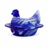 Mosser Glass Cobalt Blue Slag Hen on Nest Covered Candy Dish, Blue & White Marble Swirl, 6.5"