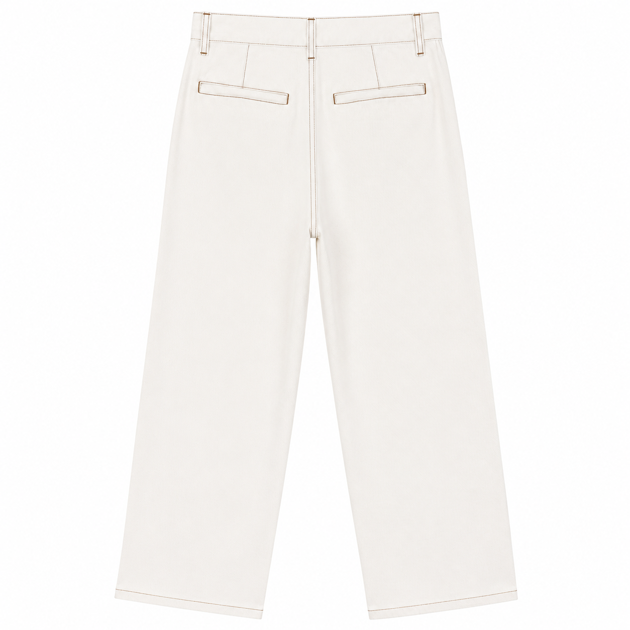 Dries Van Noten Cream Cotton-Twill High-Waist Wide-Leg Trousers, Contrast Topstitching, New With Tags — Size 34