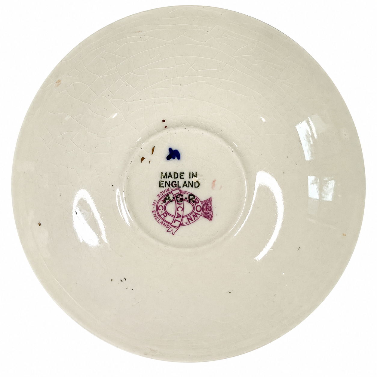 English Cobalt Blue & Gilt Floral Saucer, Rose Bouquet Center, Royal Crown Mark, Made in England