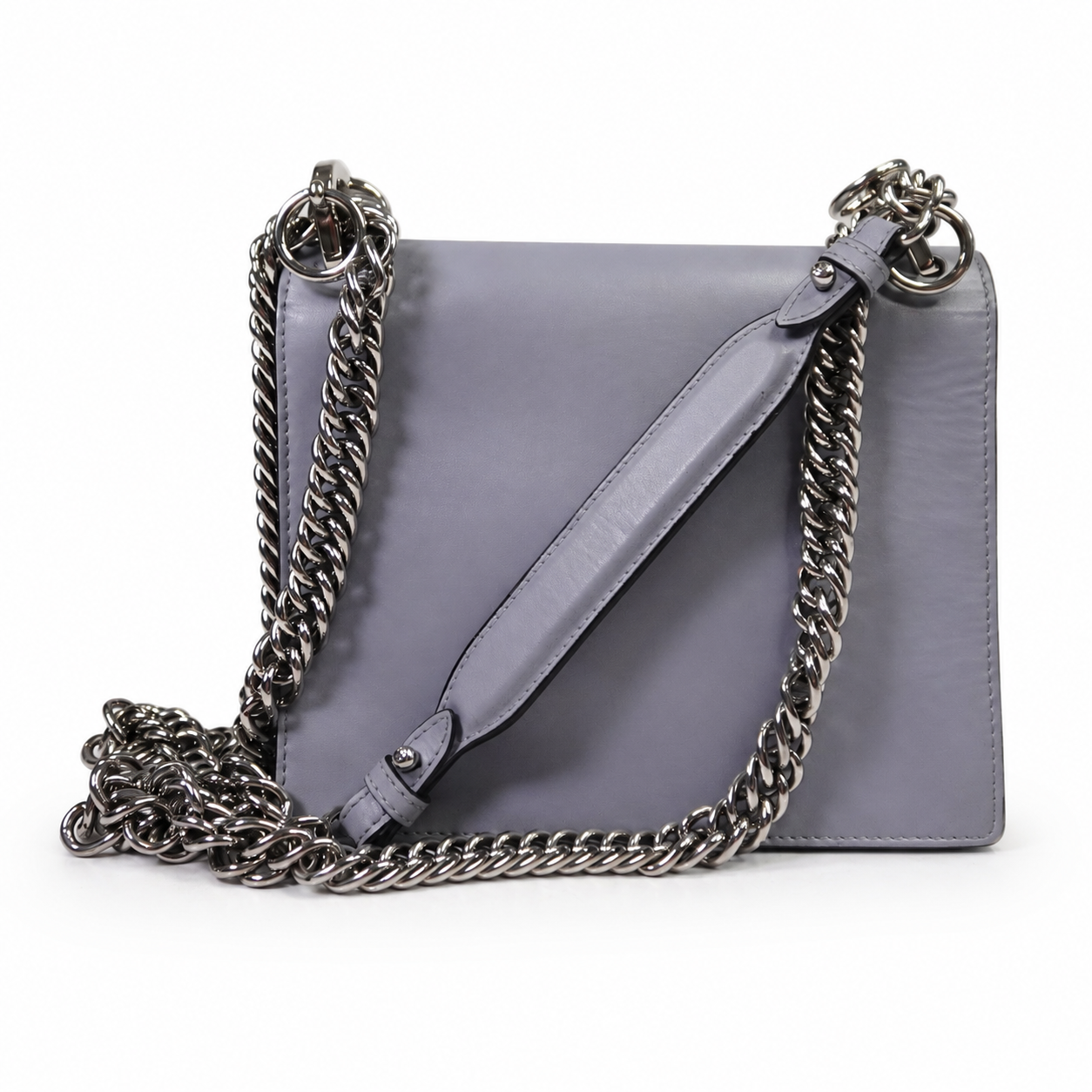 Fendi Kan I Shoulder Bag, Grey Leather with Studded Closure, Chain Strap, FENDI ROMA