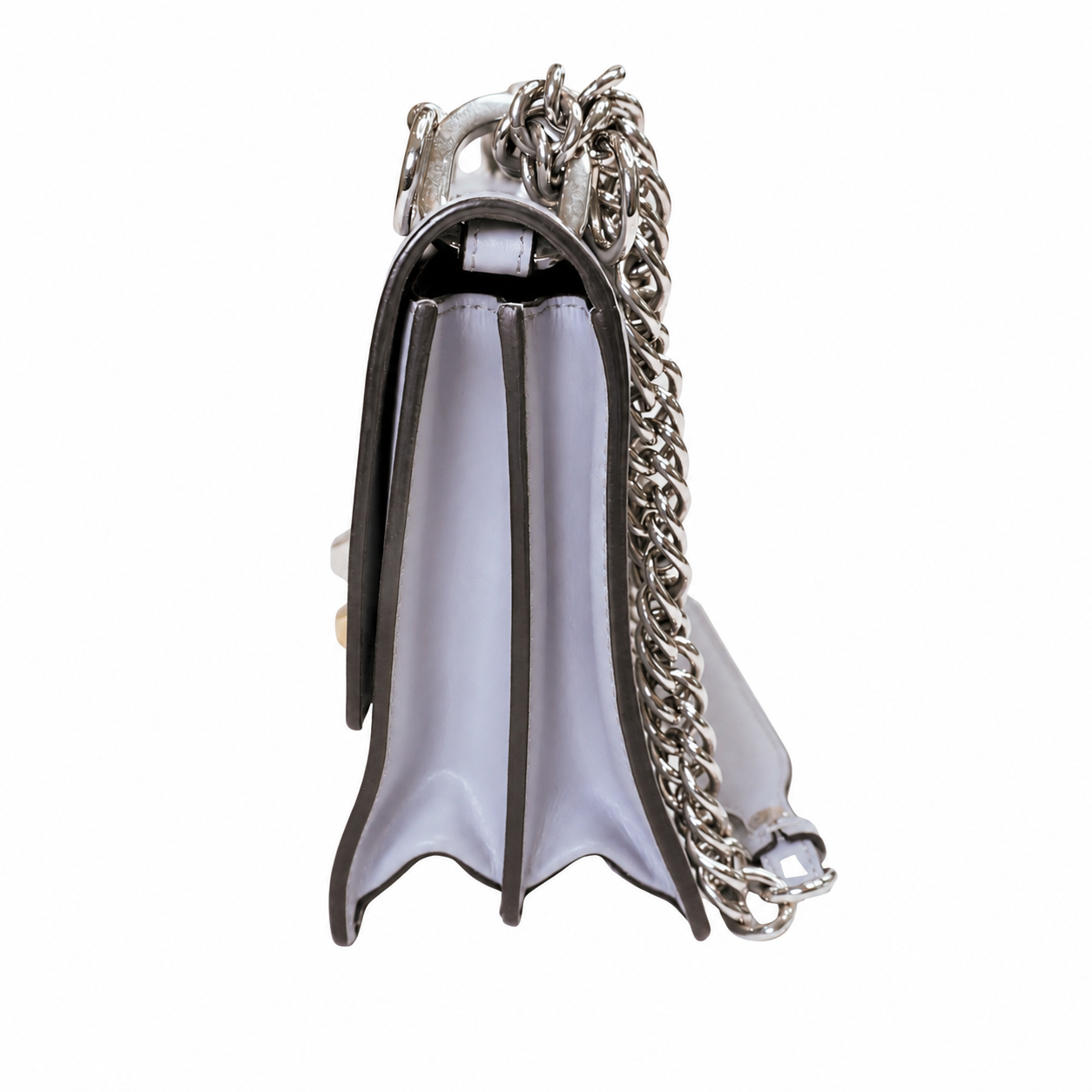 Fendi Kan I Shoulder Bag, Grey Leather with Studded Closure, Chain Strap, FENDI ROMA