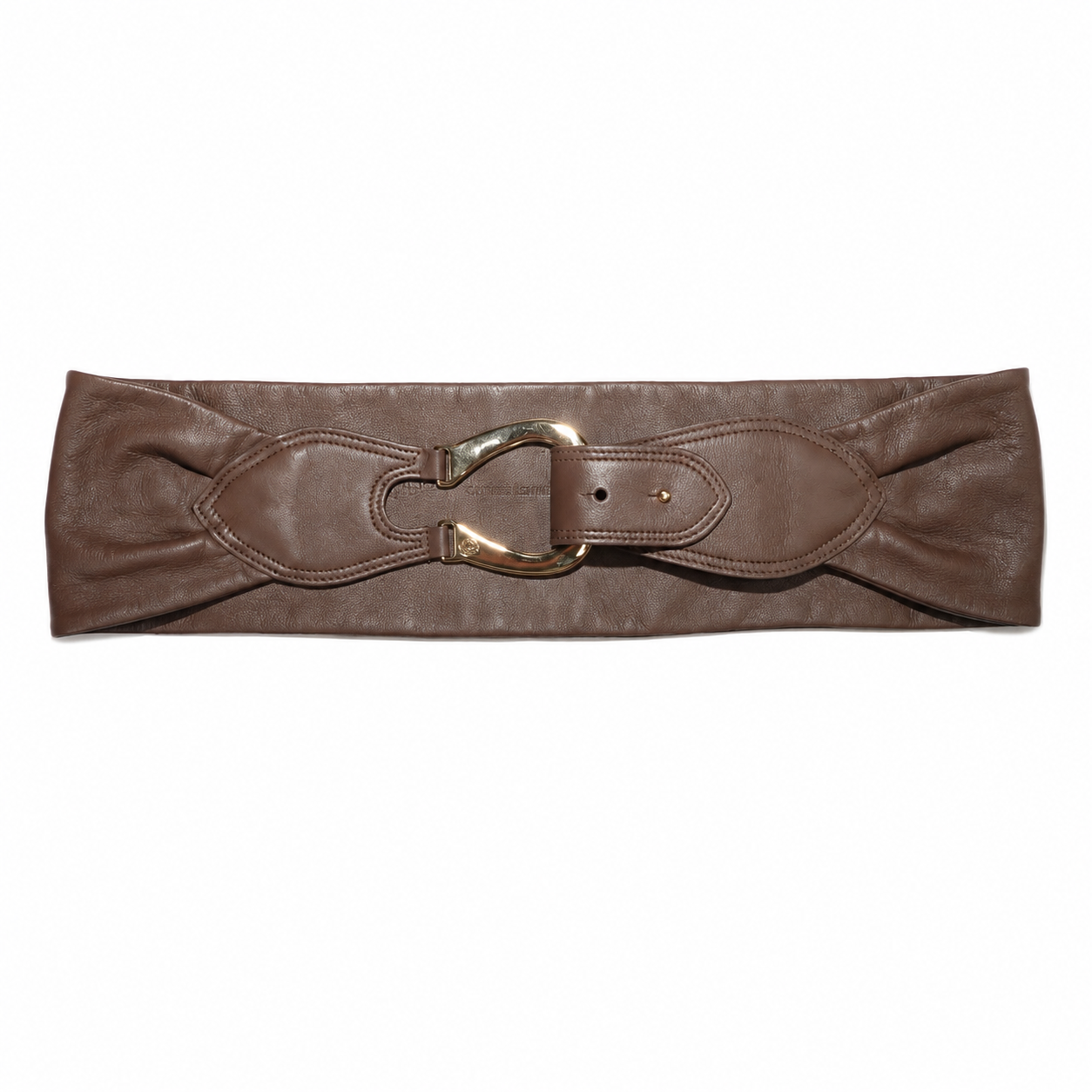 Giorgio Armani Wide Leather Waist Belt, Brown, Gold-Tone Hook-and-Eye Buckle, Made in Italy, Size 40