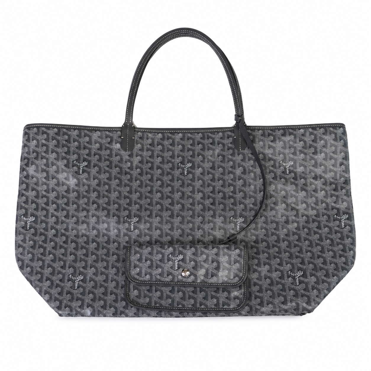 Goyard Saint Louis GM Tote, Grey Goyardine Chevron Canvas, with Pochette