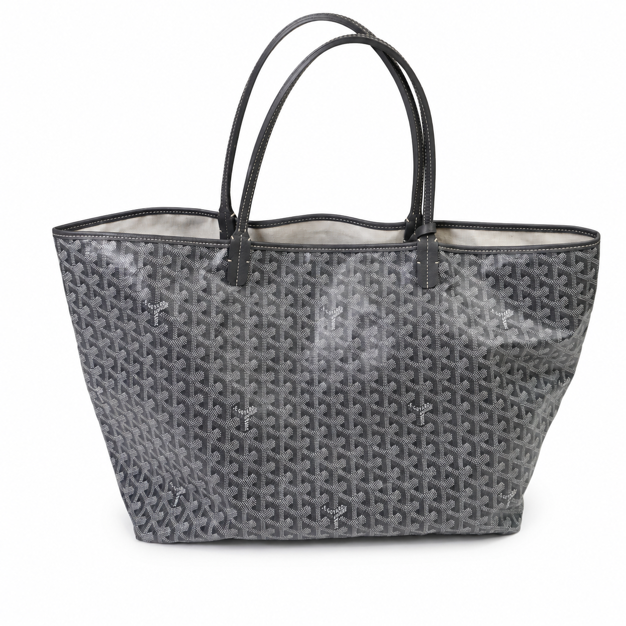 Goyard Saint Louis GM Tote, Grey Goyardine Chevron Canvas, with Pochette
