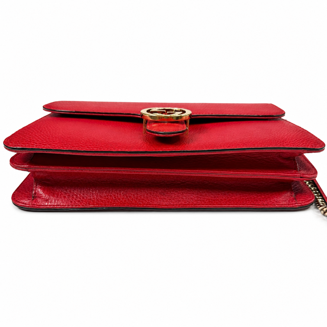 Gucci Interlocking G Chain Shoulder Bag, Red Dollar Calf Leather, Gold Interlocking GG Clasp — 510304