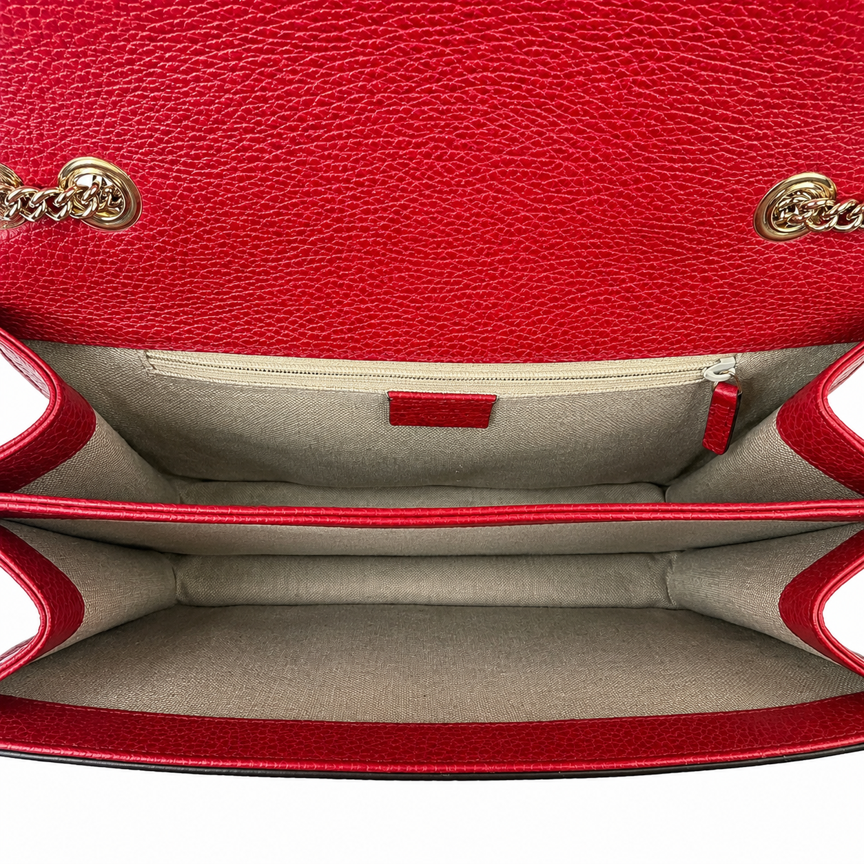 Gucci Interlocking G Chain Shoulder Bag, Red Dollar Calf Leather, Gold Interlocking GG Clasp — 510304