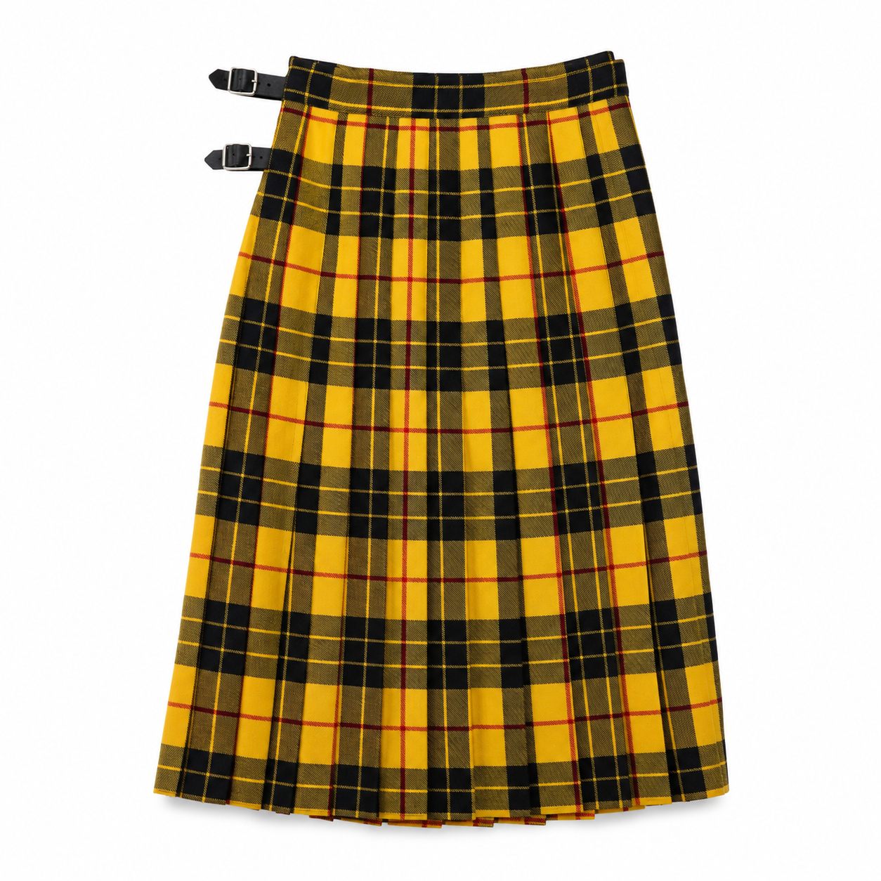 Gucci Tartan Wool Kilt Skirt, Embroidered Flaming Spaniel, Yellow Plaid, New With Tags, IT 38