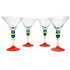 Mouth-Blown Art Glass Martini / Cocktail Glasses, Set of 4 — Colorful Stacked-Orb Spiral Stem (Memphis / Postmodern Style)