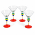 Mouth-Blown Art Glass Martini / Cocktail Glasses, Set of 4 — Colorful Stacked-Orb Spiral Stem (Memphis / Postmodern Style)