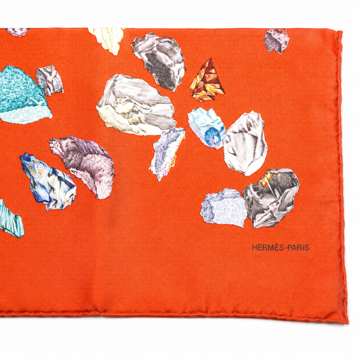 Hermès Minéraux 90cm Silk Scarf, Terracotta Red, Minerals & Crystals Print by Hugo Grygkar, with Box