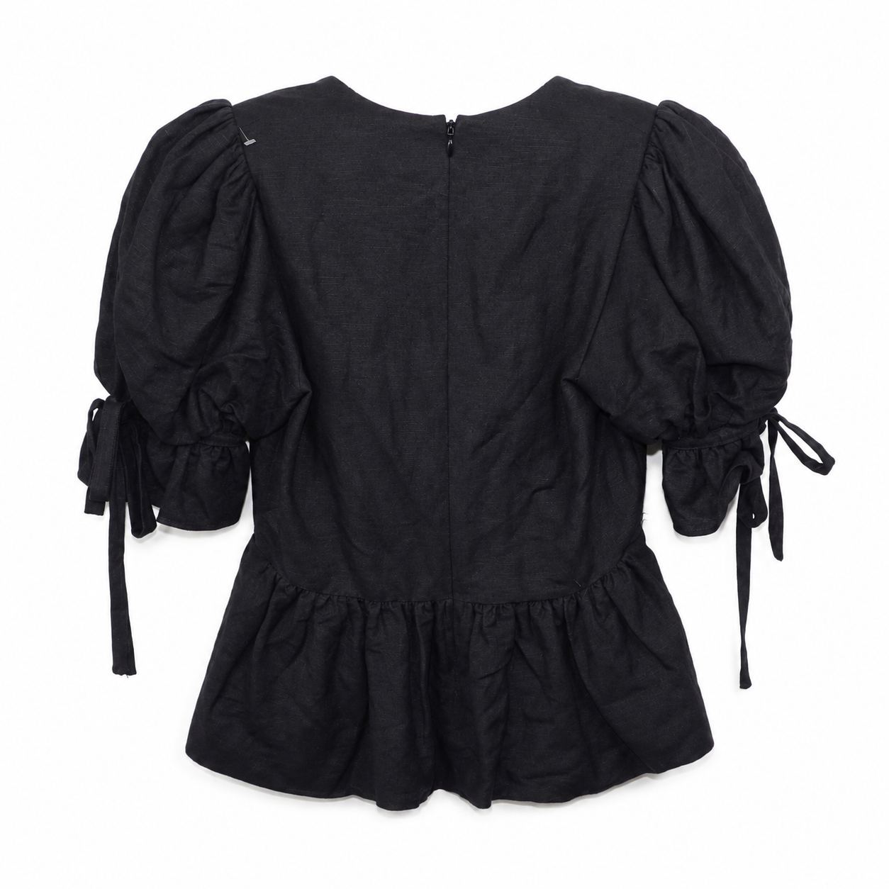 Hunter Bell New York Black Linen-Blend Puff-Sleeve Peplum Top, Wrap V-Neck, New With Tags, Size XS