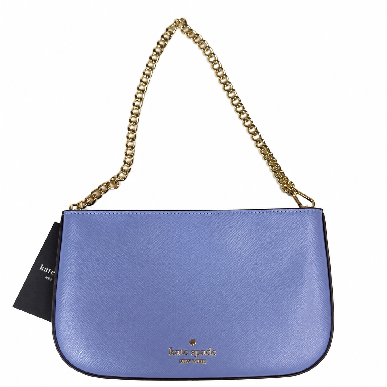 Kate Spade Madison Saffiano Leather Pochette — Frosted Blue, Gold Chain, Convertible Clutch, New With Tags