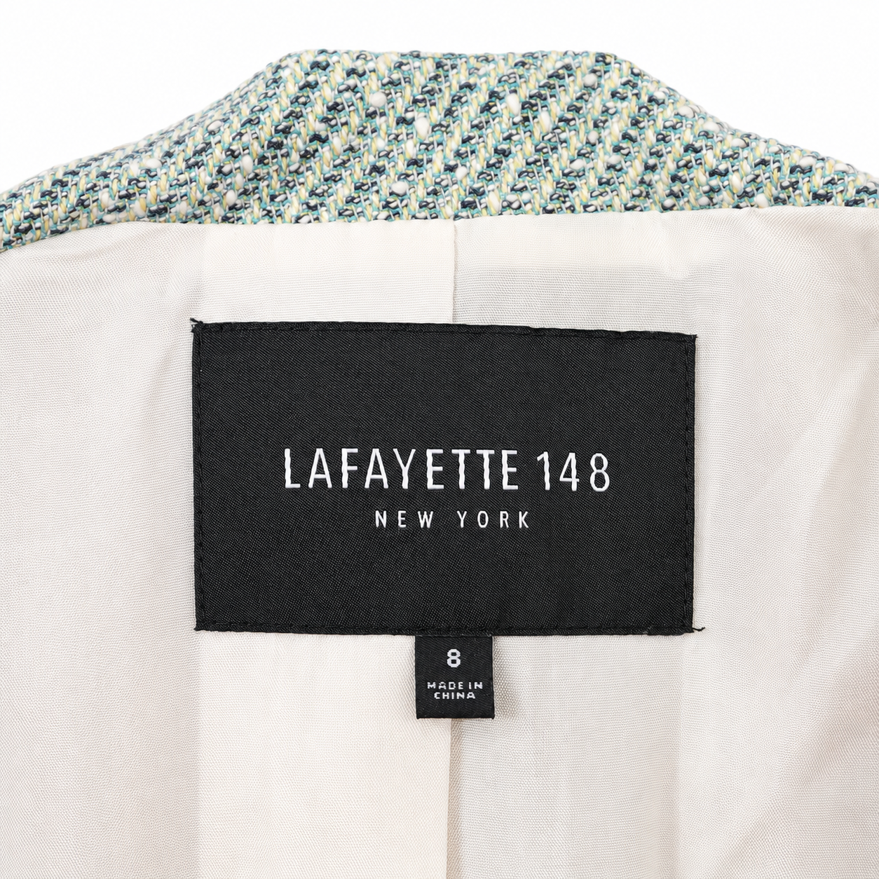 Lafayette 148 New York Green & Teal Tweed Double-Breasted Blazer, Fully Lined, Size 8