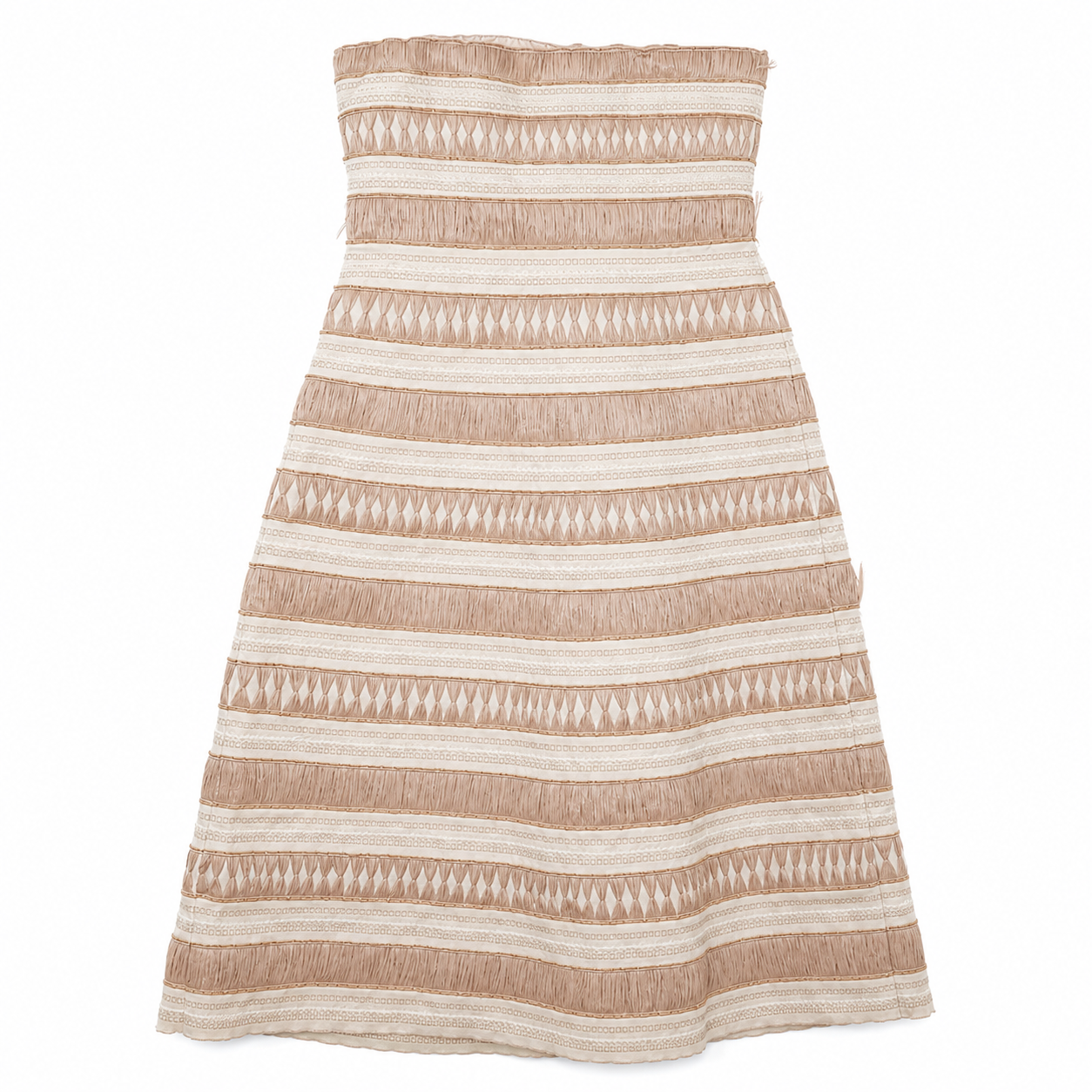 Lafayette 148 New York Ribbon-Fringe A-Line Dress, Camel & Cream Textured, Strapless, Size 6