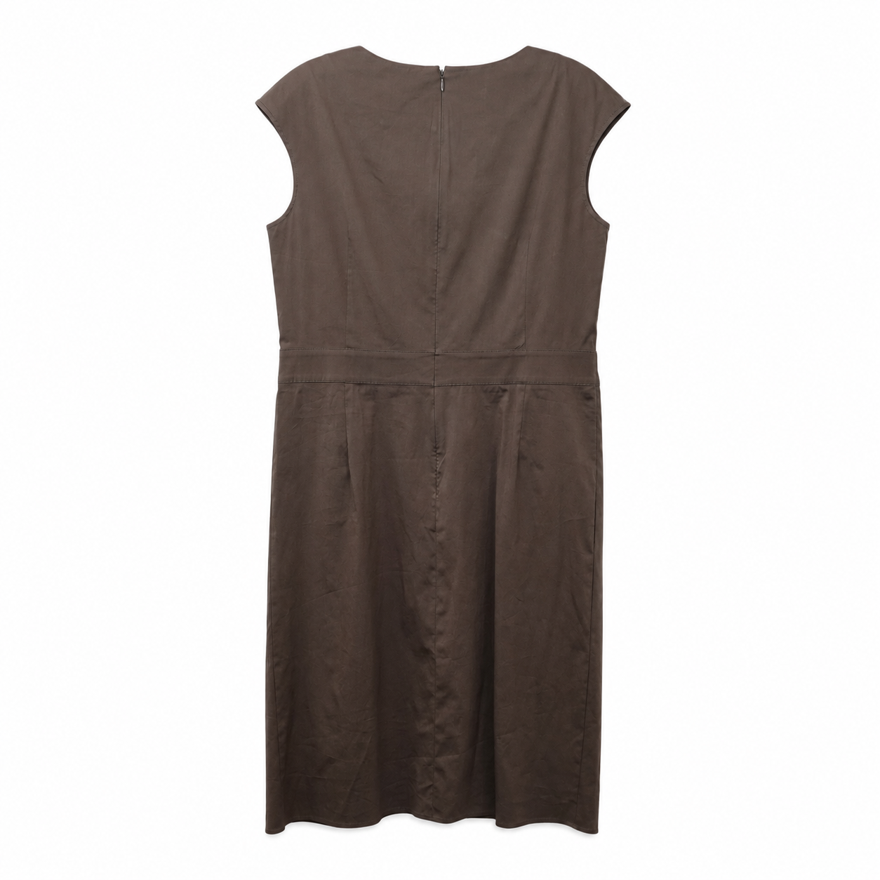 Lafayette 148 New York Stretch Cotton-Blend Sheath Dress, Olive-Taupe, Pleated Neckline, Size 8