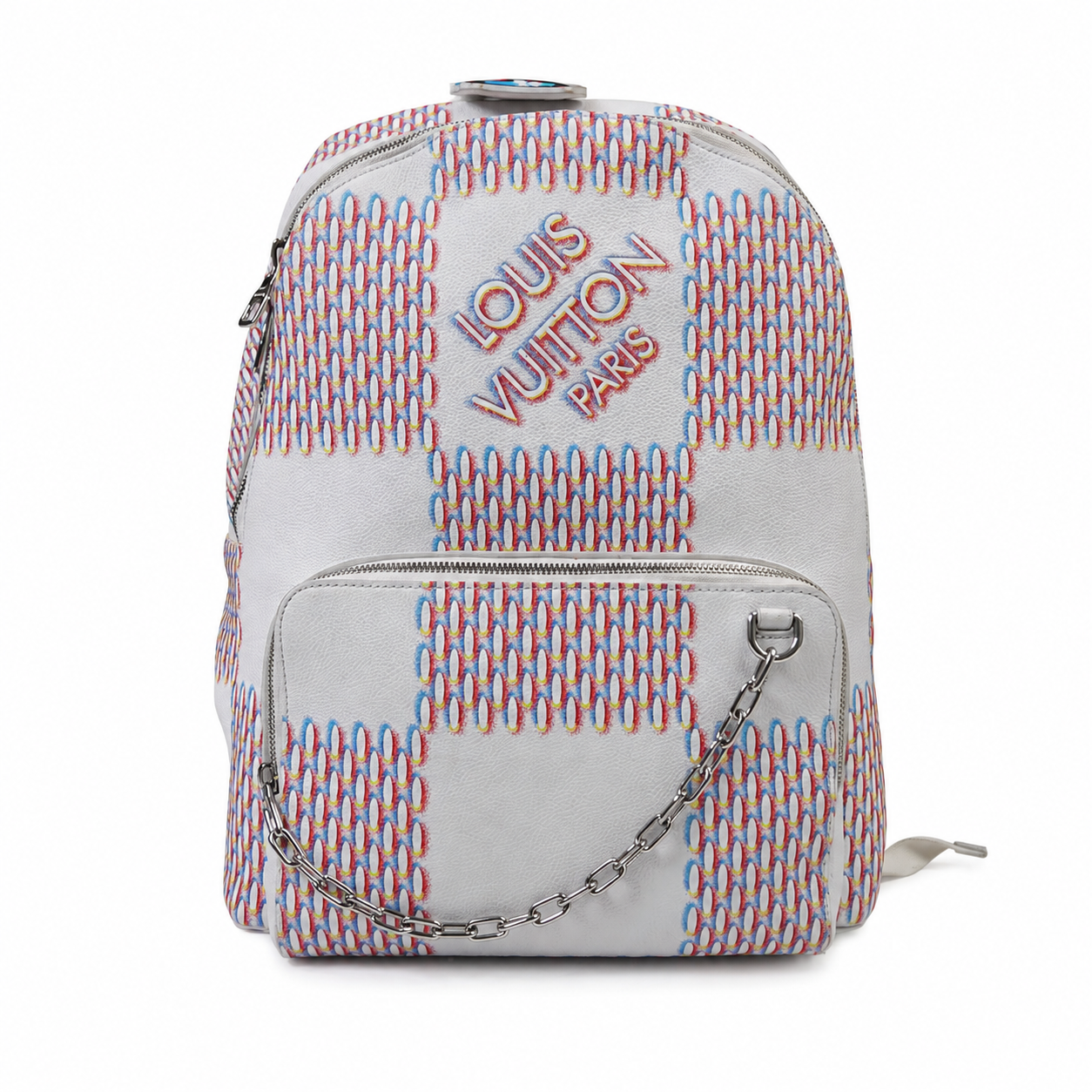 Louis Vuitton Racer Backpack, White Damier Spray, Virgil Abloh SS22, Silver Hardware