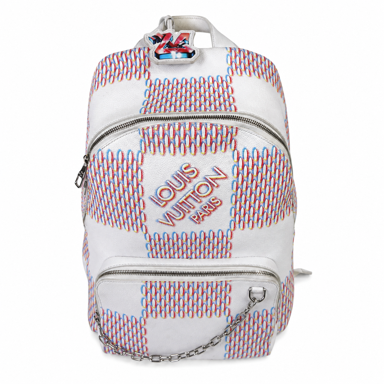 Louis Vuitton Racer Backpack, White Damier Spray, Virgil Abloh SS22, Silver Hardware