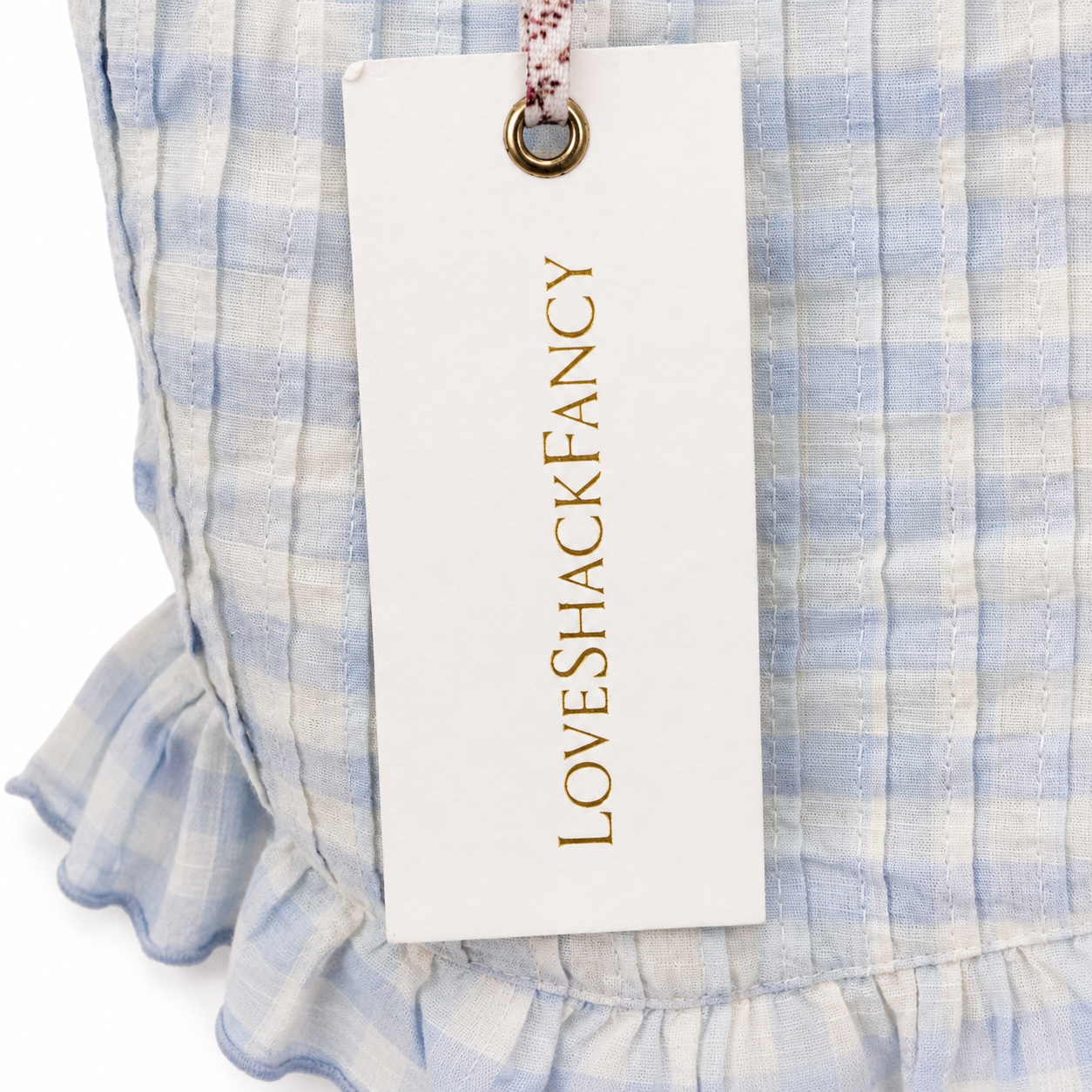LoveShackFancy Breonna Top, Blue Gingham Puff-Sleeve, Pintuck Bodice, NWT, Size 6