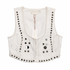 LoveShackFancy Cayman Mirror-Embroidered Cropped Vest, True White, Hook-and-Eye Front, Size 6, NWT