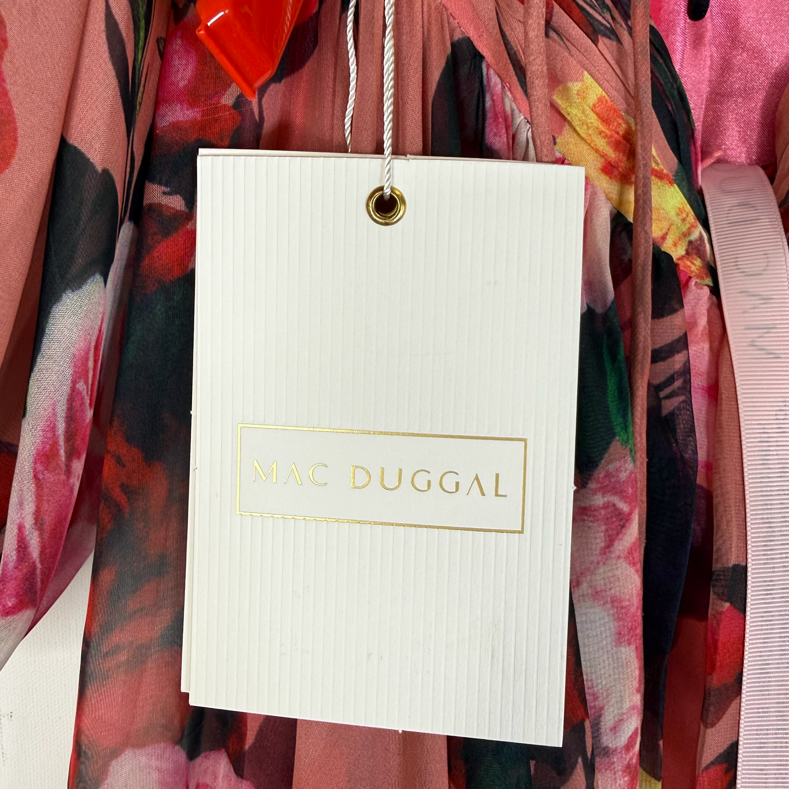 Mac Duggal Floral Chiffon Gown, Rose Multi, Lace-Up Open Back, Blouson Sleeve, Style 67946, NWT — Size 2