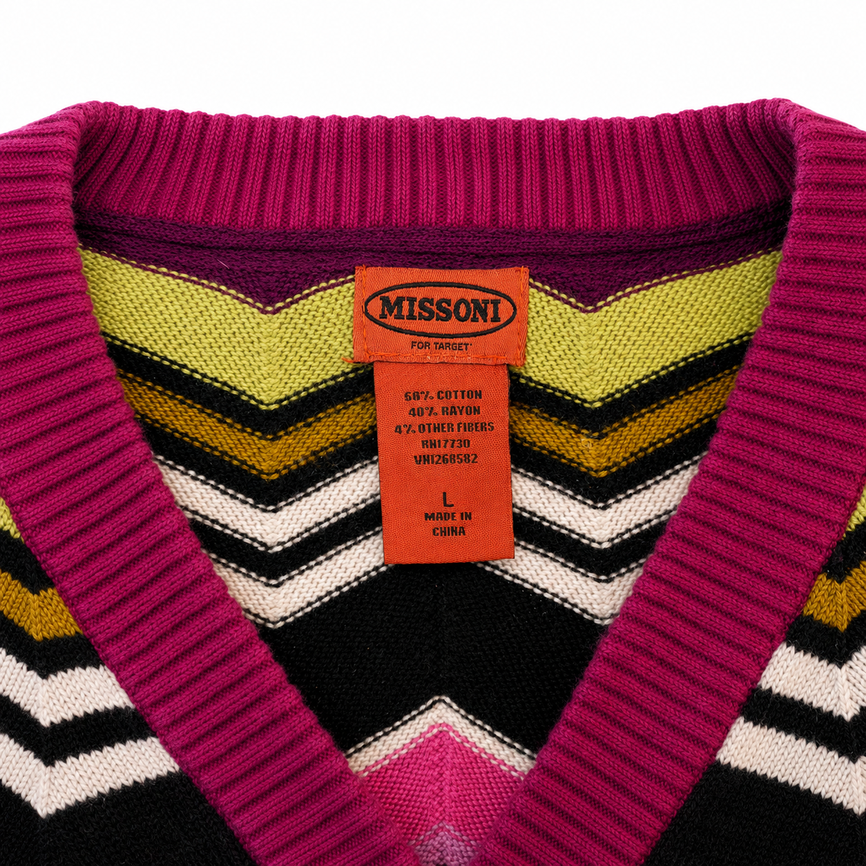 Missoni for Target Chevron Zigzag Knit Cardigan, Multicolor Pink & Olive, Button-Front, Size L