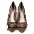 Miu Miu Taupe Leather Peep-Toe Platform Pumps, Scalloped Bow Detail, Size 40 (EU)