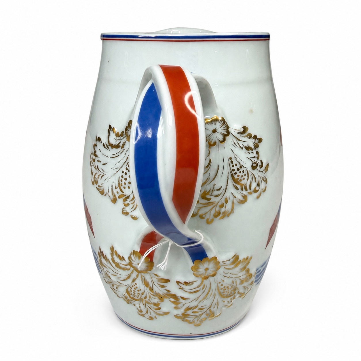 Mottahedeh "Our Maritime Heritage" USS Constitution Pitcher — Hand-Decorated Americana Porcelain, Tall Ship, Vista Alegre Portugal