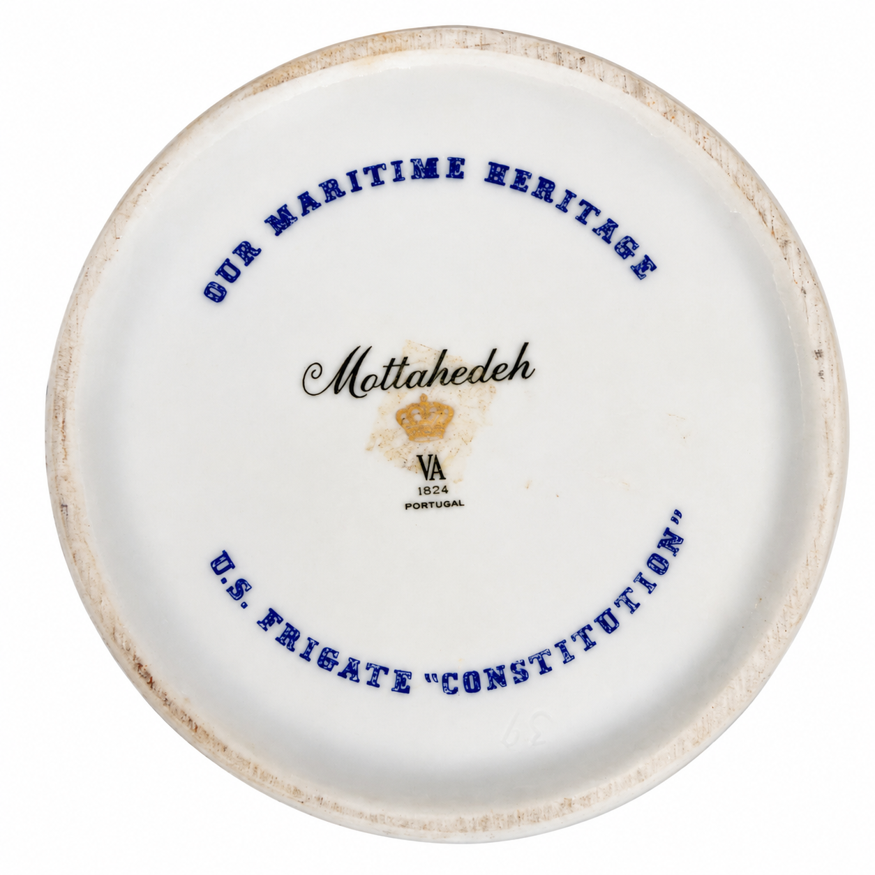 Mottahedeh "Our Maritime Heritage" USS Constitution Pitcher — Hand-Decorated Americana Porcelain, Tall Ship, Vista Alegre Portugal